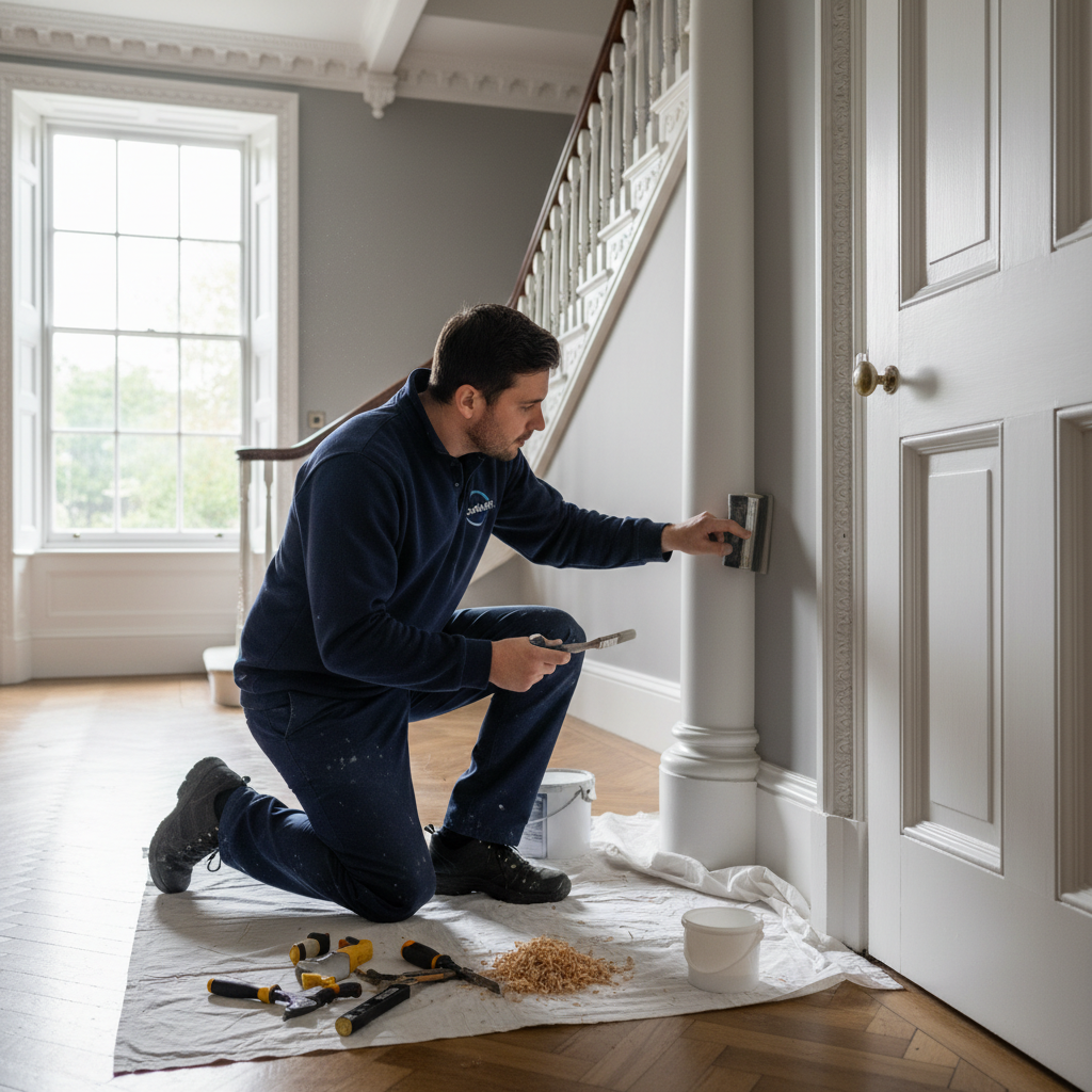 Townhouse Door & Architrave Restoration in London - property maintenance London by coreMaint